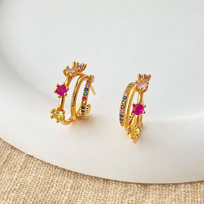 Colorful Zircon Rose Stud Earrings DPJE1269