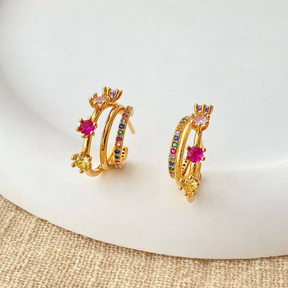 Colorful Zircon Rose Stud Earrings DPJE1269