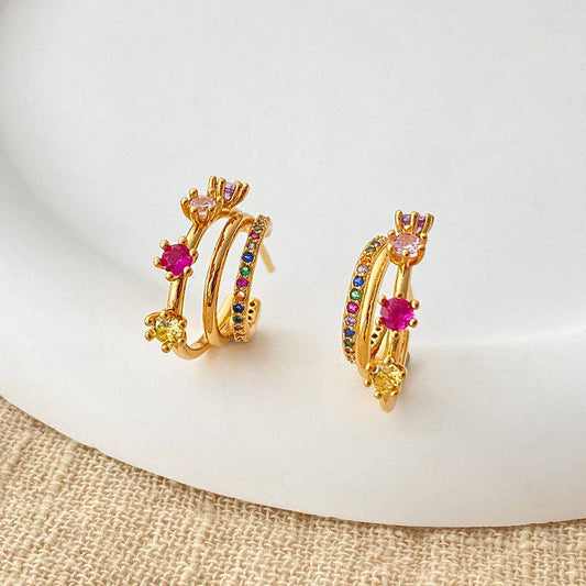 Colorful Zircon Rose Stud Earrings DPJE1269
