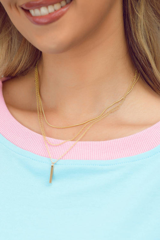 Bar Pendant Layered Adjustable Chain Necklace