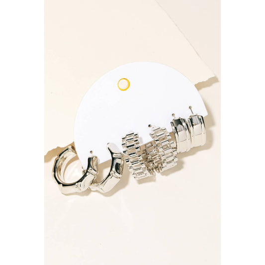 3Pc Mixed Hoop Style Earrings Set
