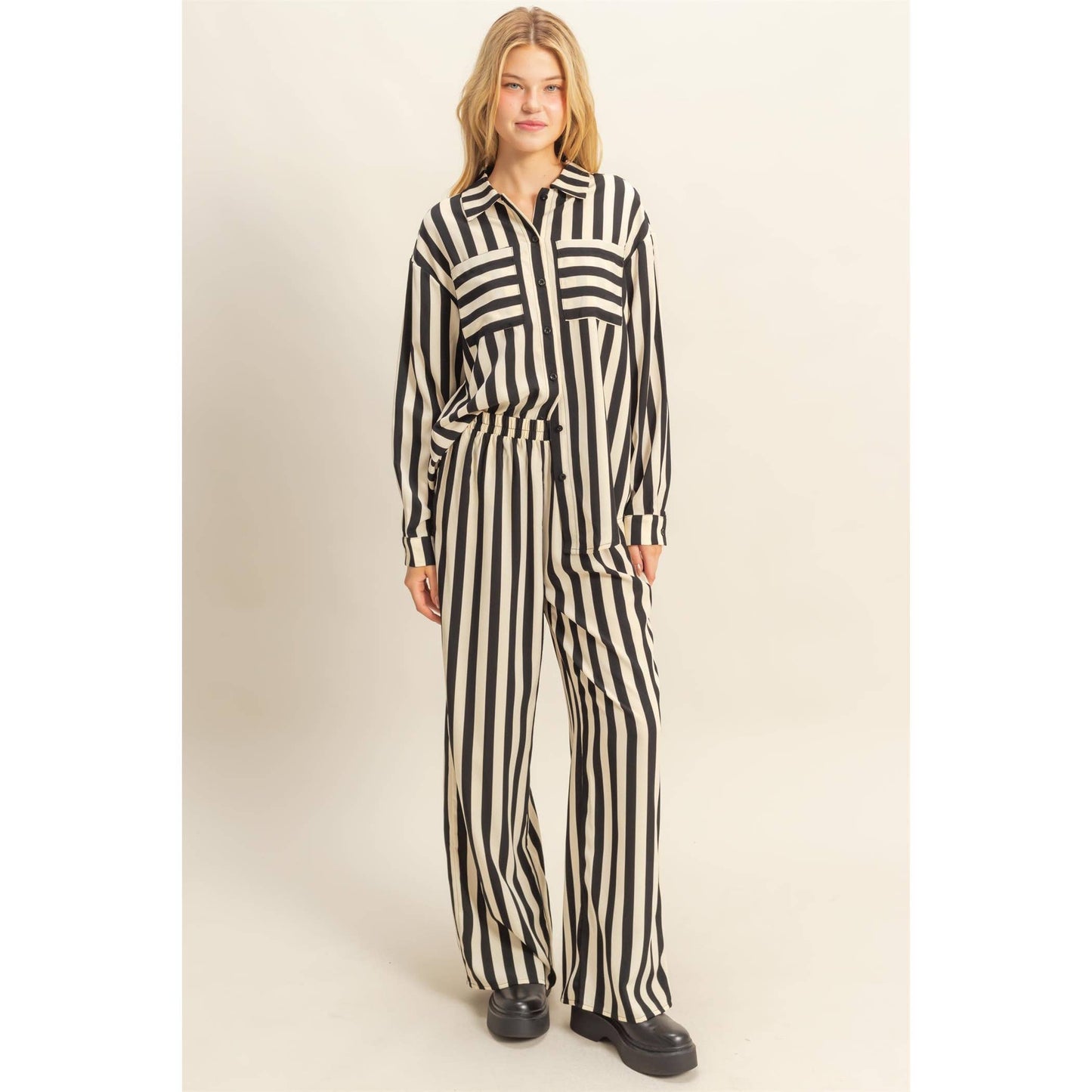 Vertical Stripe Shirt & Pants Set