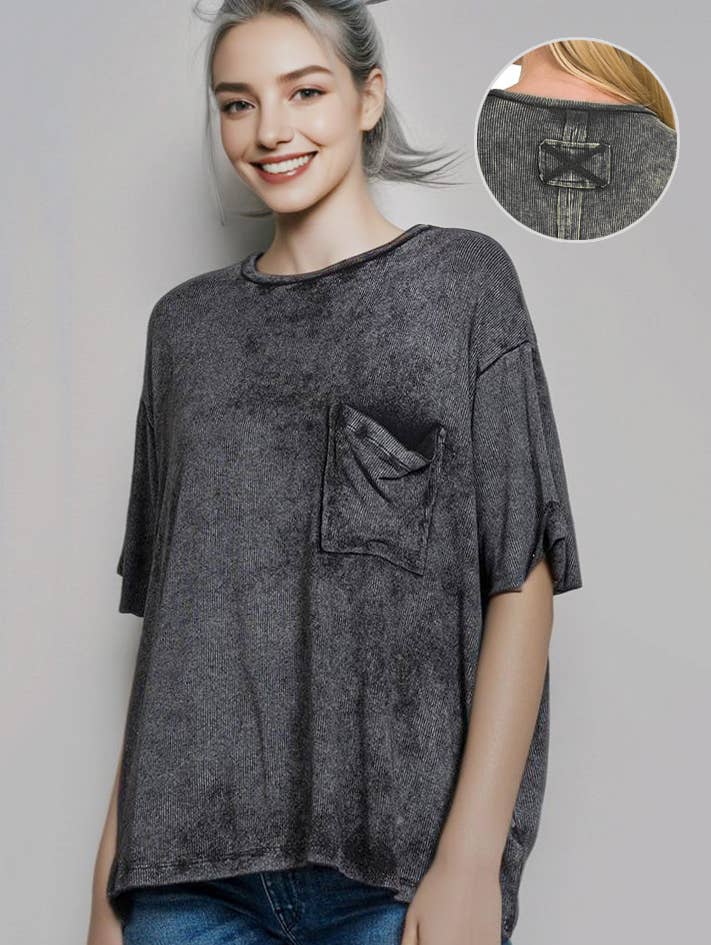 Washed Ribbed Oversized Flow Top