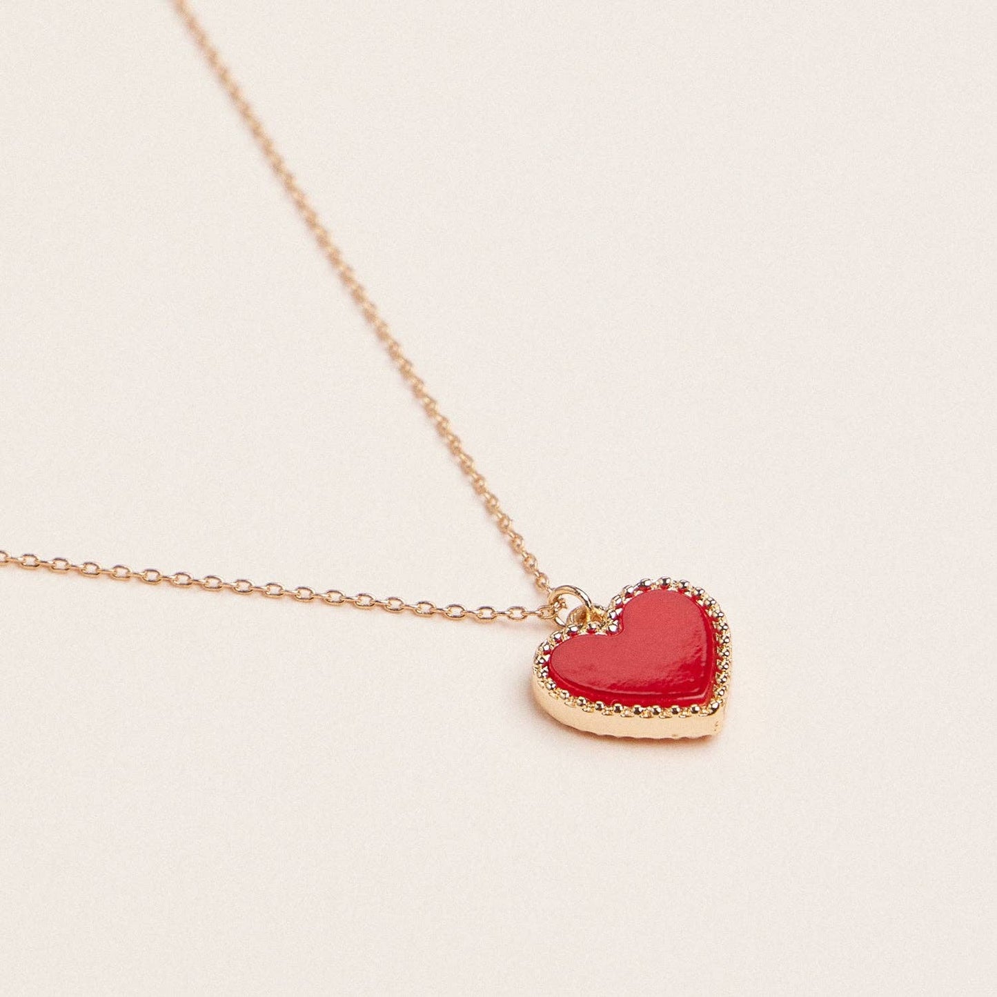 Gold Heart Pendant Necklace with Enamel and Crystal Charm