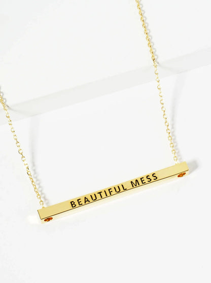 18K Gold Dipped Brass Bar Inspirational Necklace