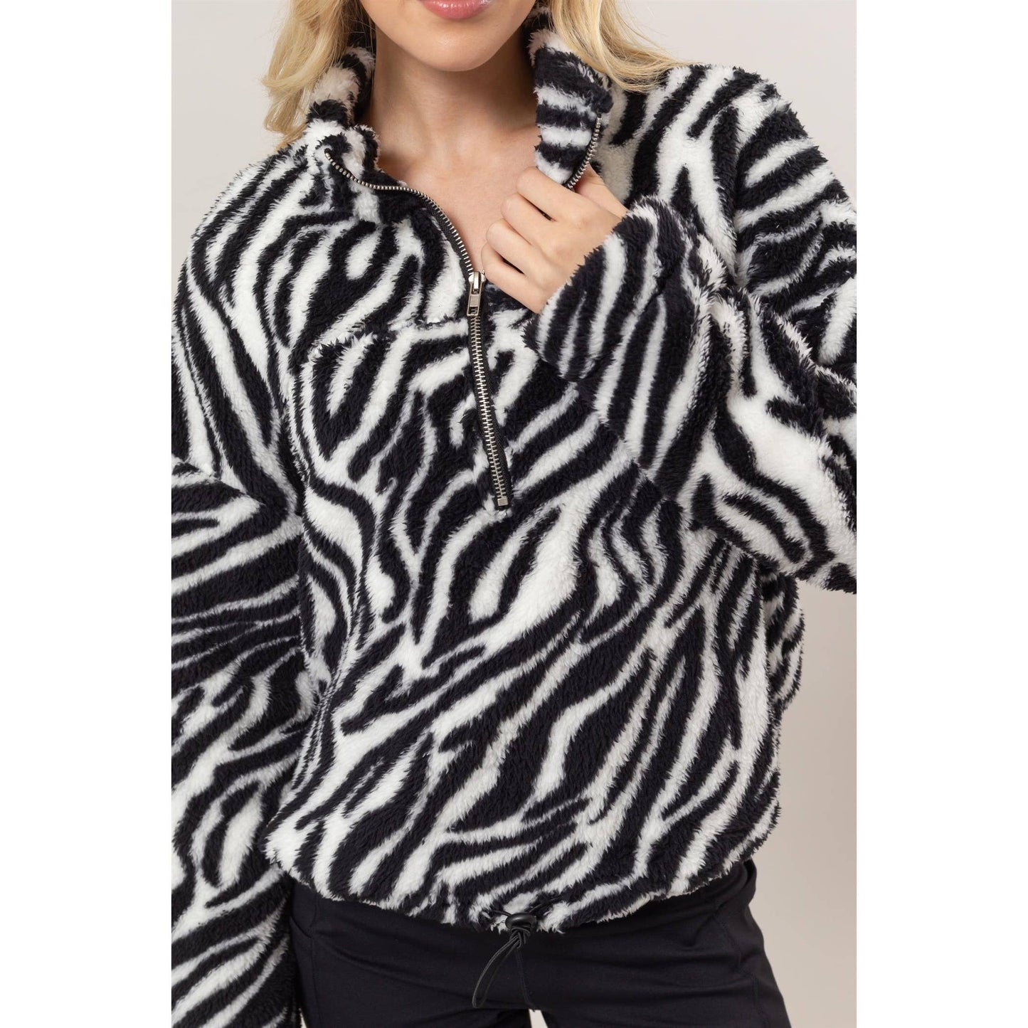 Animal Print Sherpa Half-Zip Pullover