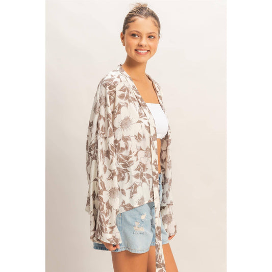 Floral Tie-Front Kimono