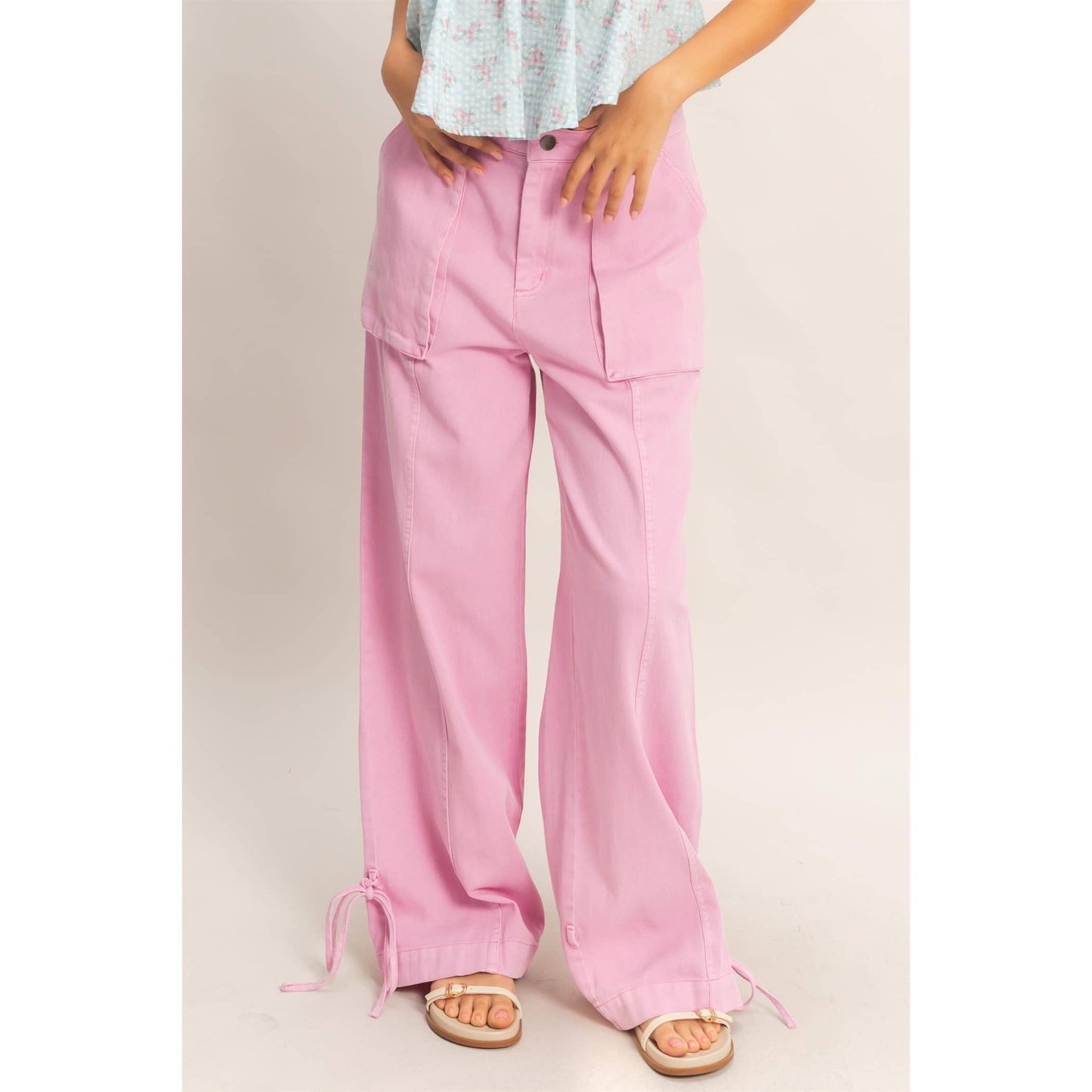 High Rise Cargo Pants With Ankle Ties