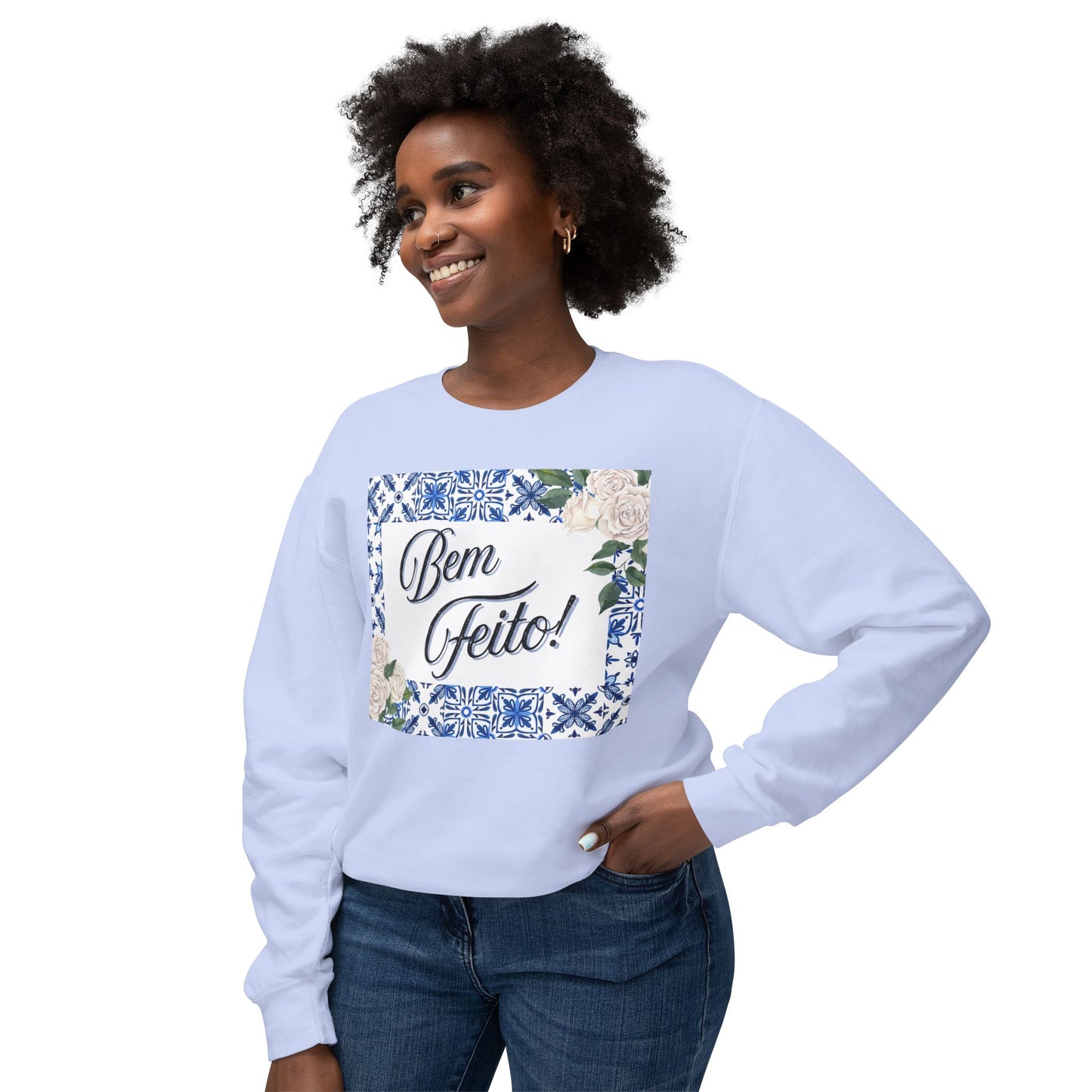 Bem Feito Crewneck Sweatshirt — Portuguese Floral Tile Design