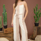 WIDE STRIPE SPAGHETTI STRAP BELTED JUMPSUIT