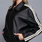 [PLUS SIZE] Long Sleeve Line Detail Faux Leather Jacket