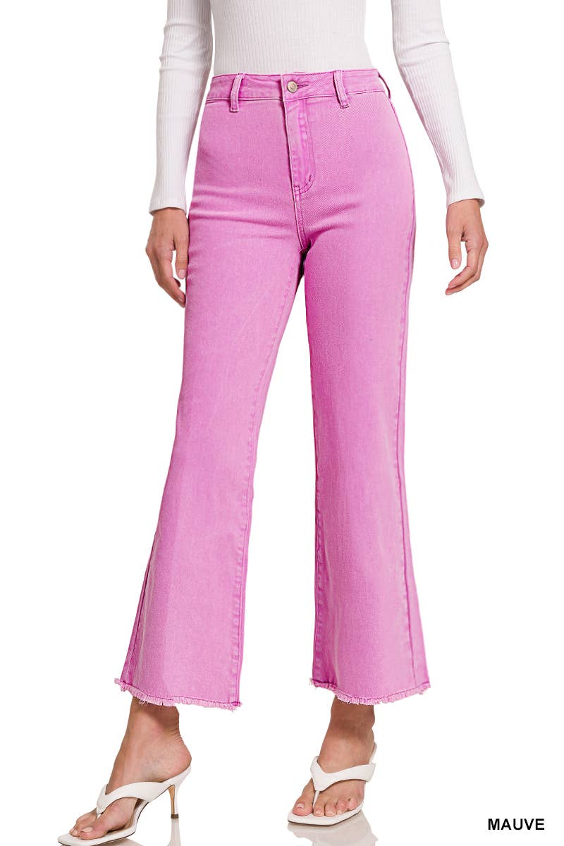.SI-24919 Acid Washed Frayed Cutoff Hem Straight Wide Pants 0607
