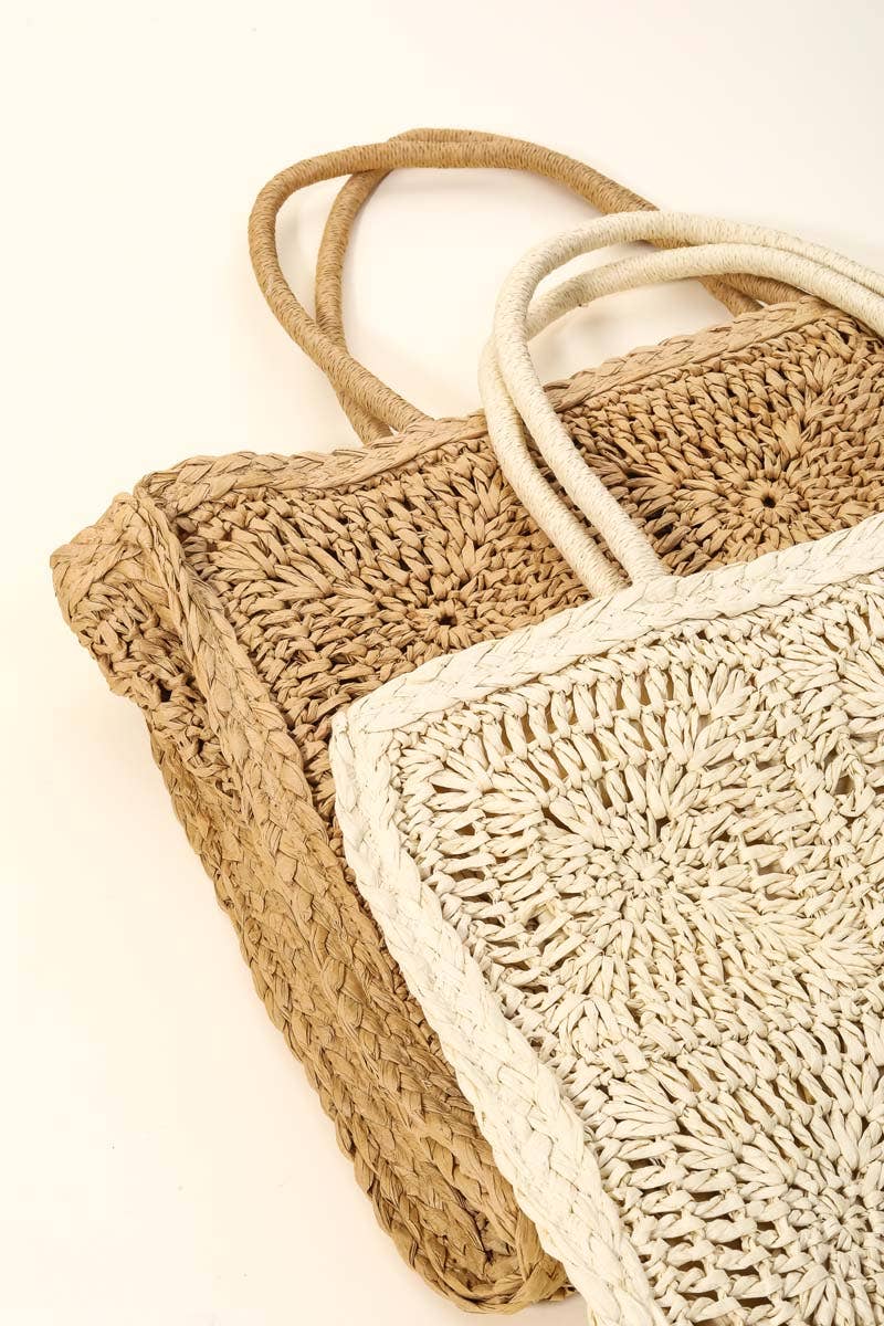 Straw Braided Rectangle Tote Bag