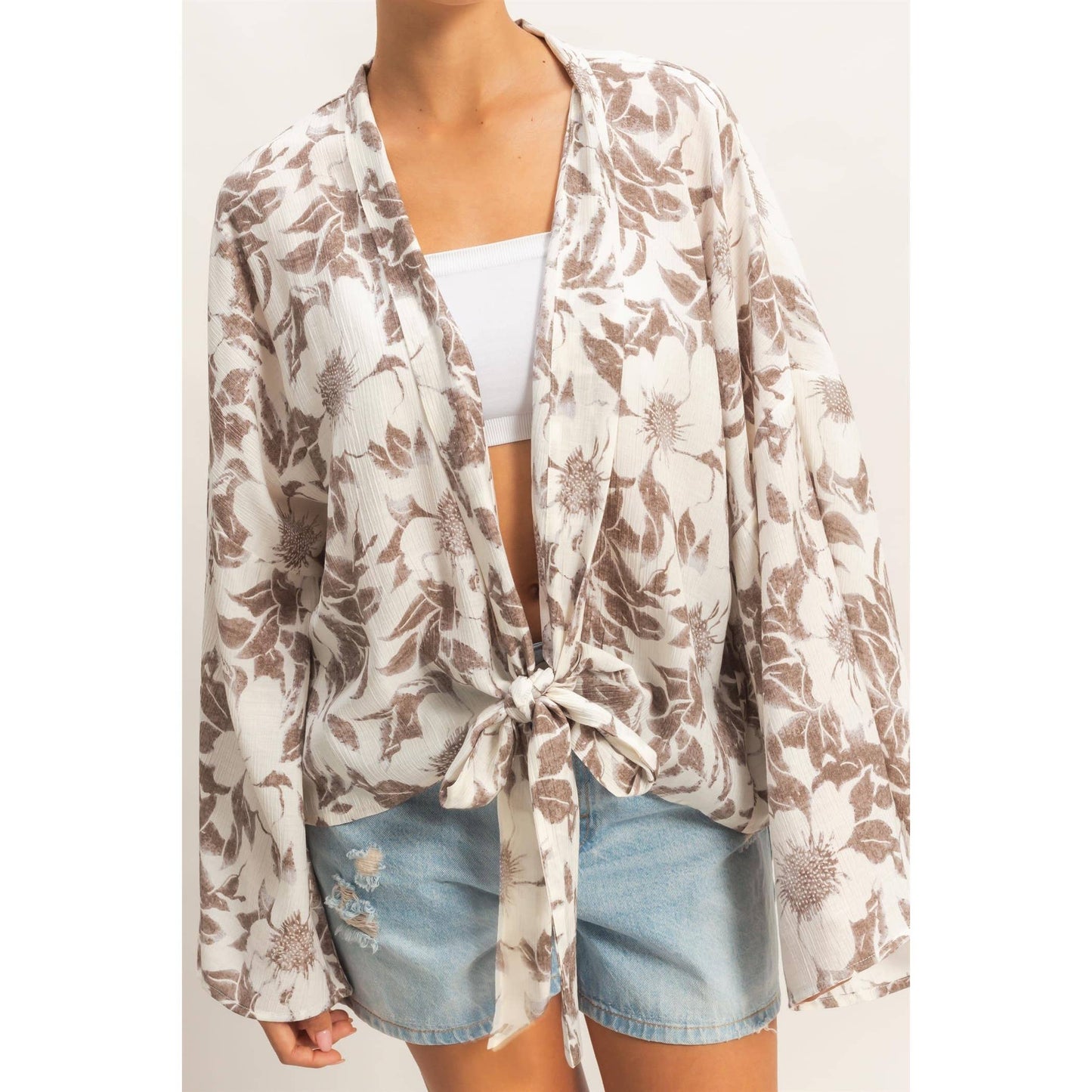 Floral Tie-Front Kimono