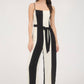 WIDE STRIPE SPAGHETTI STRAP BELTED JUMPSUIT