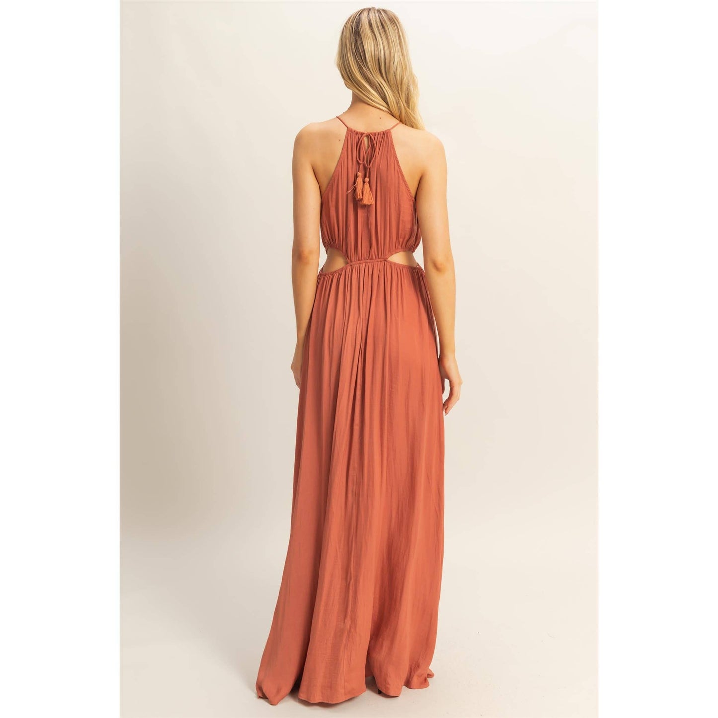 HF25E129-Side Cutout Side Slit Maxi Dress