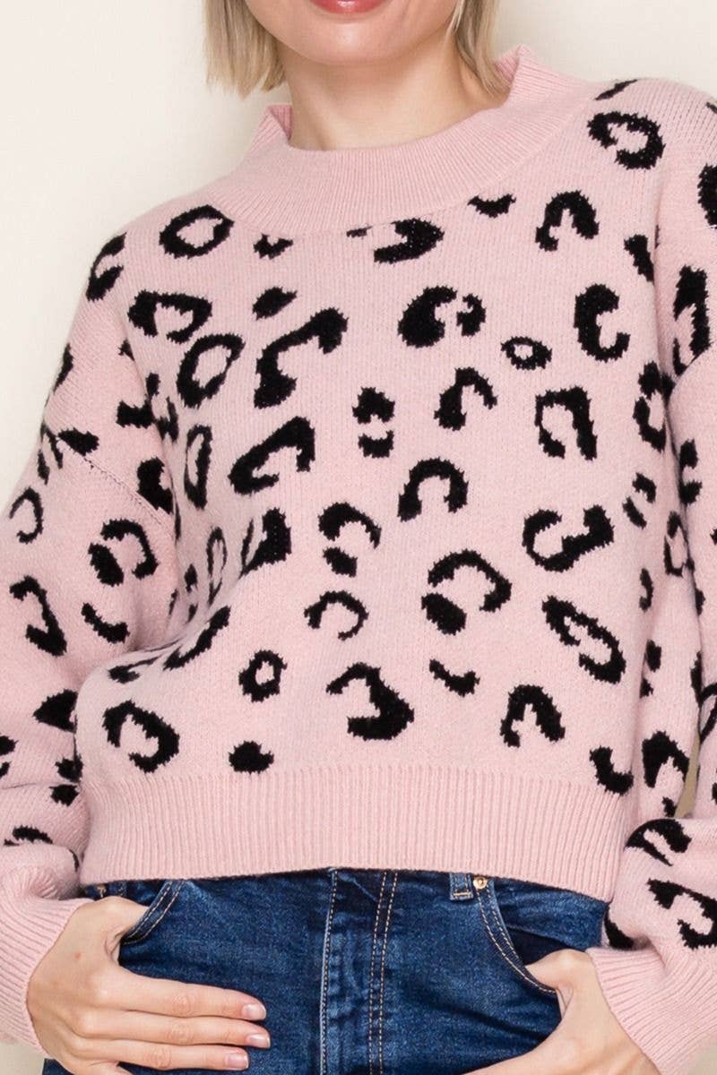 Long Sleeve Leopard Print Knit Sweater