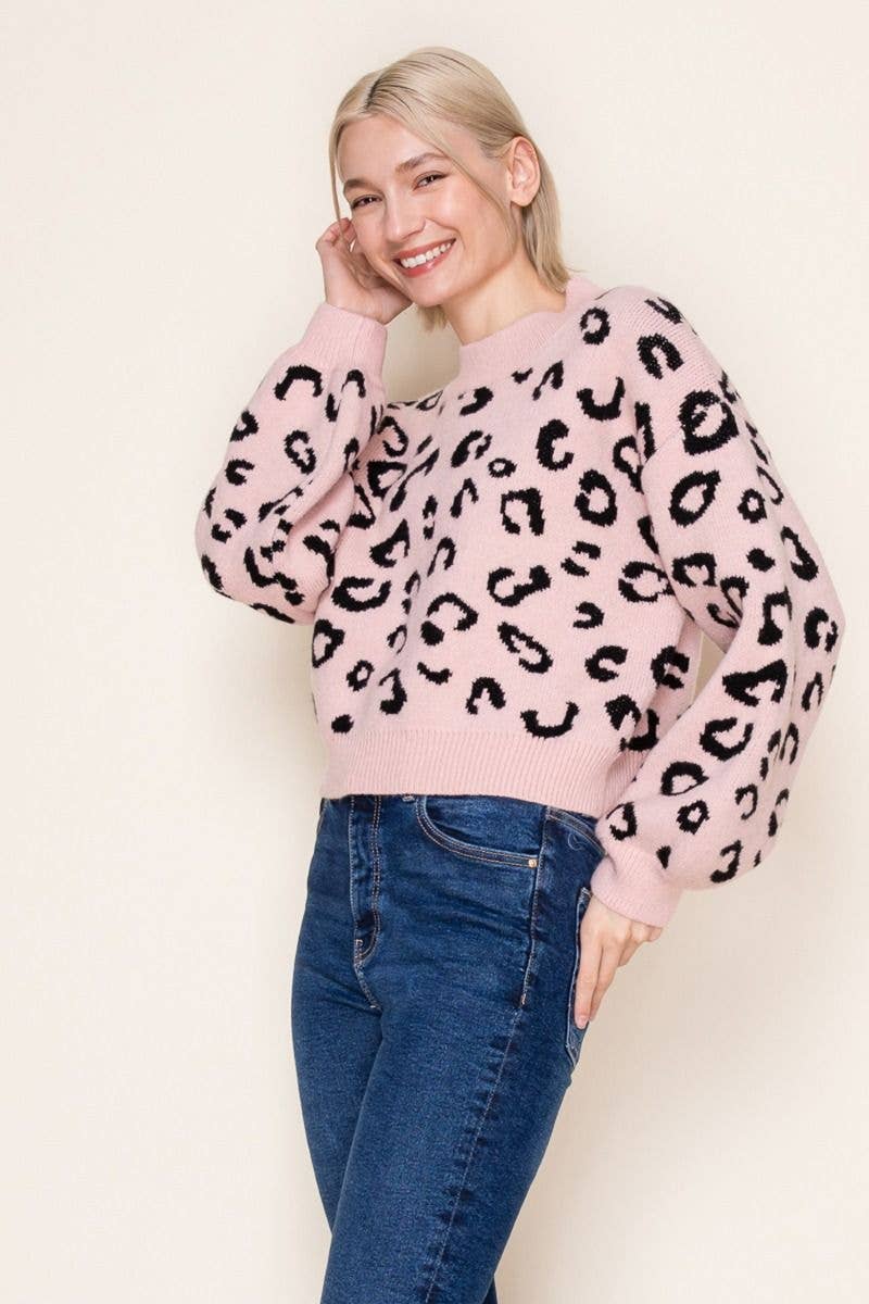 Long Sleeve Leopard Print Knit Sweater