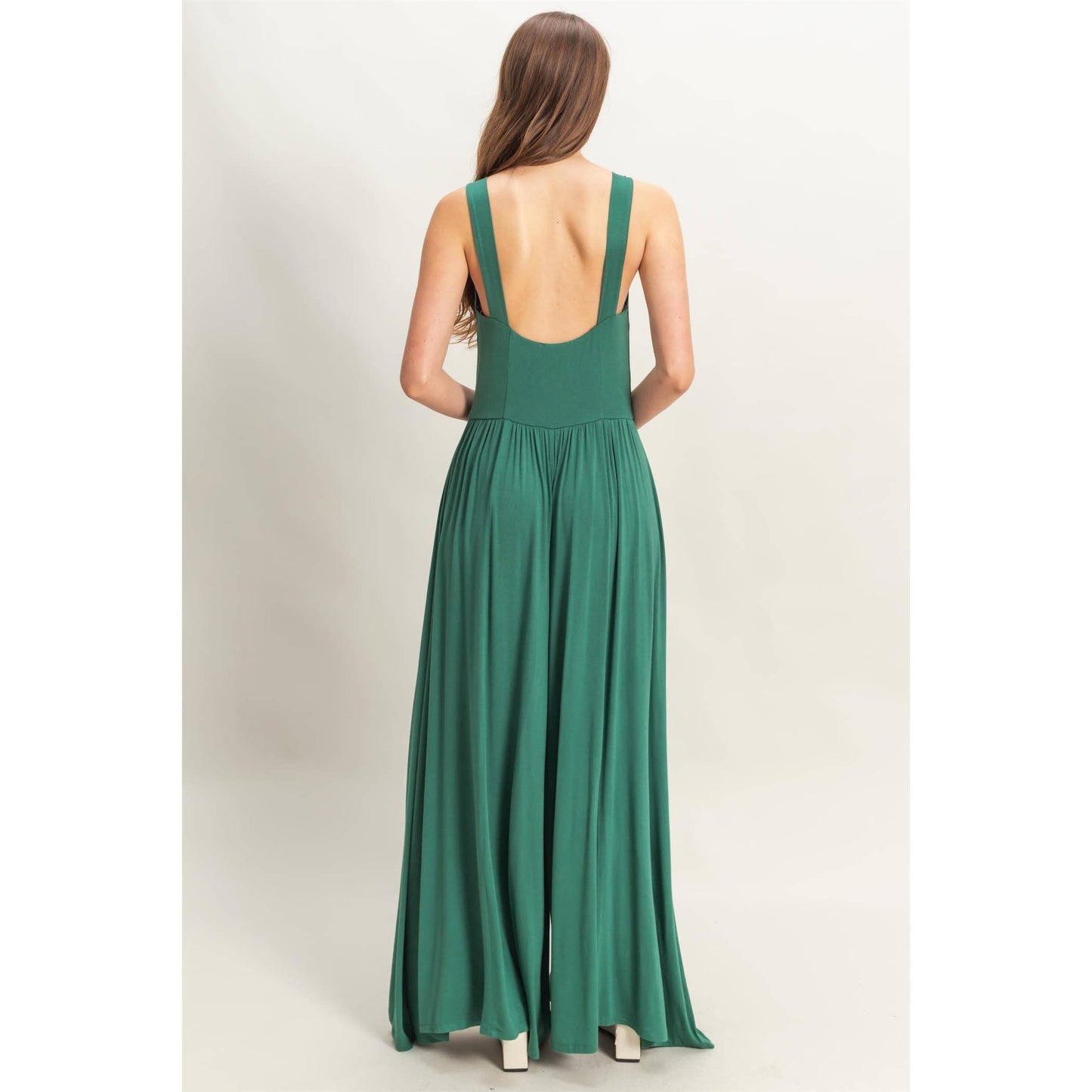 HF25C959-Knotted Bust Sleeveless Jersey Jumpsuit