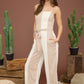 WIDE STRIPE SPAGHETTI STRAP BELTED JUMPSUIT