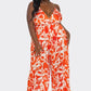 BCCJ71690 PLUS   Suspender Print Pleated Jumpsuit