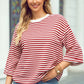 Stripe Bowknot Cutout Back Drop Shoulder Wide Bracelet Tee