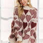 MOCK NECK HEART PRINT PULLOVER SWEATER