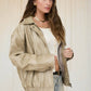WASHED FAUX LEATHER COLLARED ZIP-UP JACKET