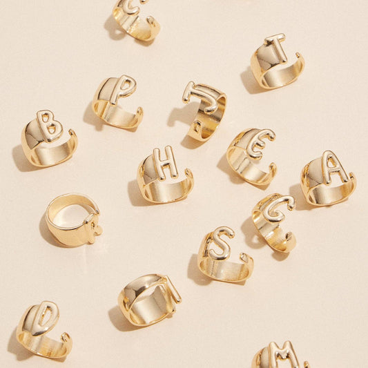 Set of 16 Bubble Design Initial Gold Plated Rings
