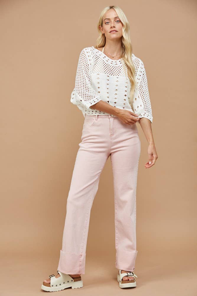 STRAIGHT LEG WASHED CUFFED JEANS Mauve