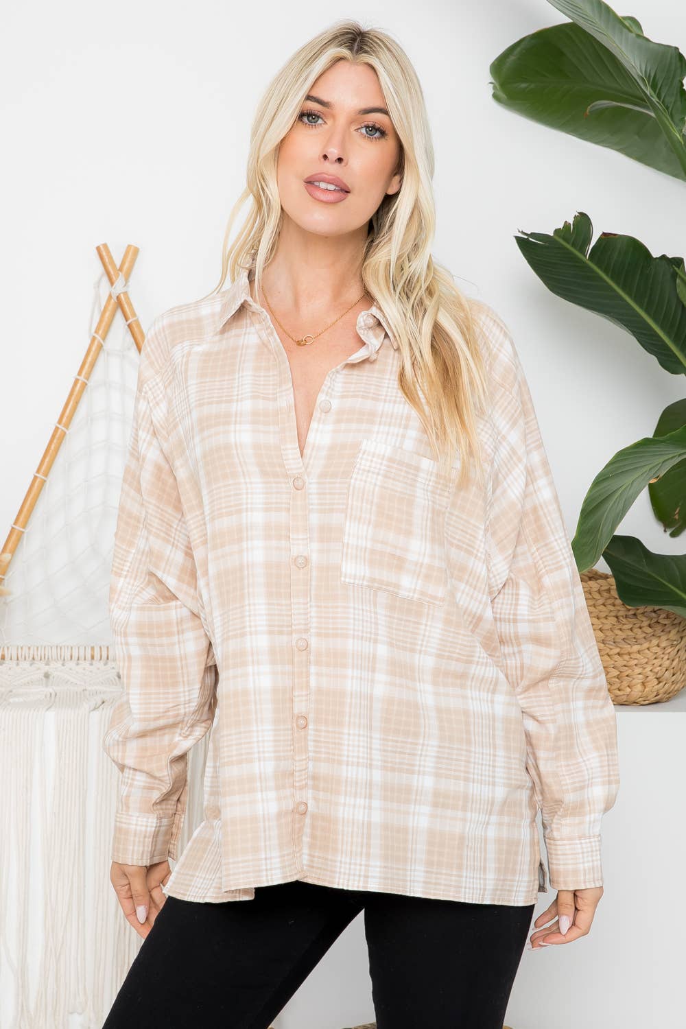 Raglan Sleeves Oversized Plaid Shirt