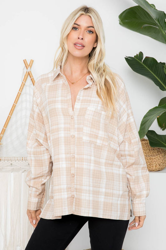 Raglan Sleeves Oversized Plaid Shirt