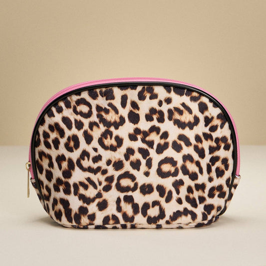 Leopard Print Cosmetic Pouch with Pink Zipper