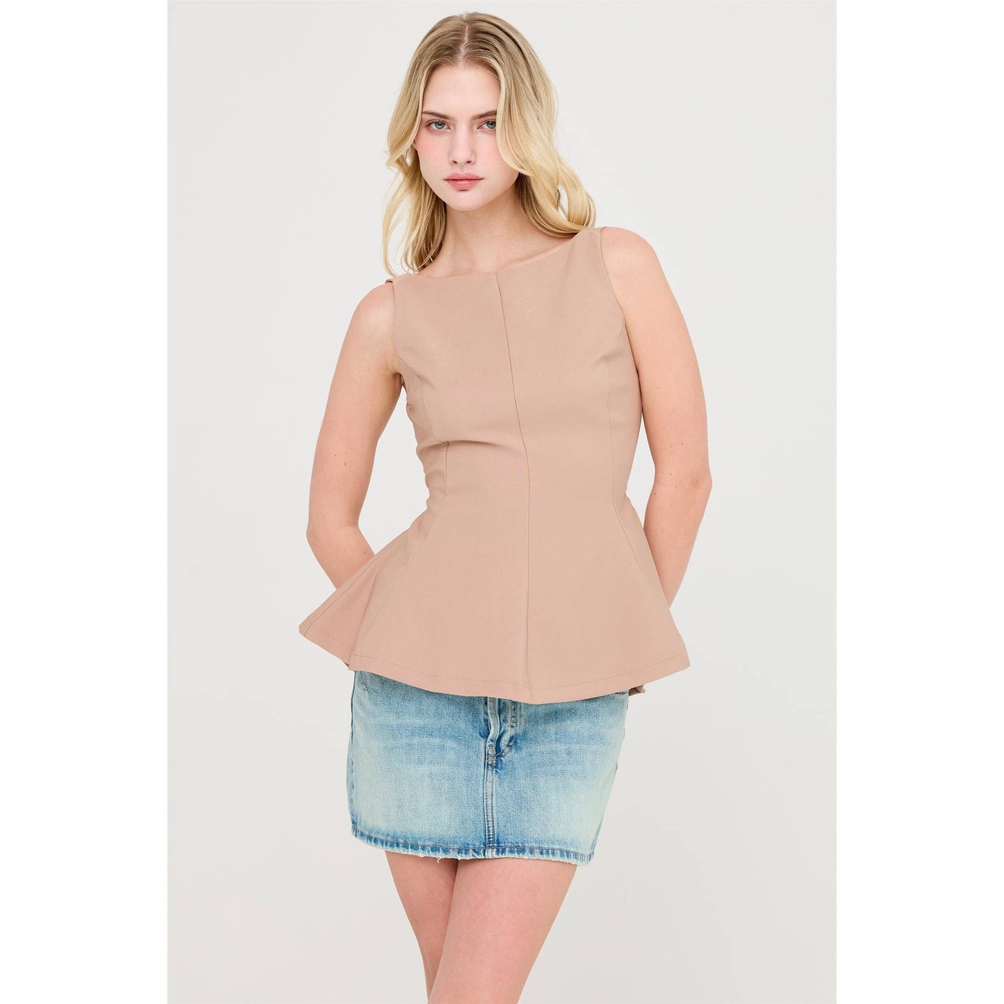 Sleeveless Open Back Peplum Top