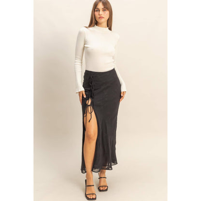 Elegant Floral Drawstring Maxi Skirt