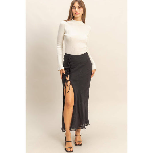 Elegant Floral Drawstring Maxi Skirt