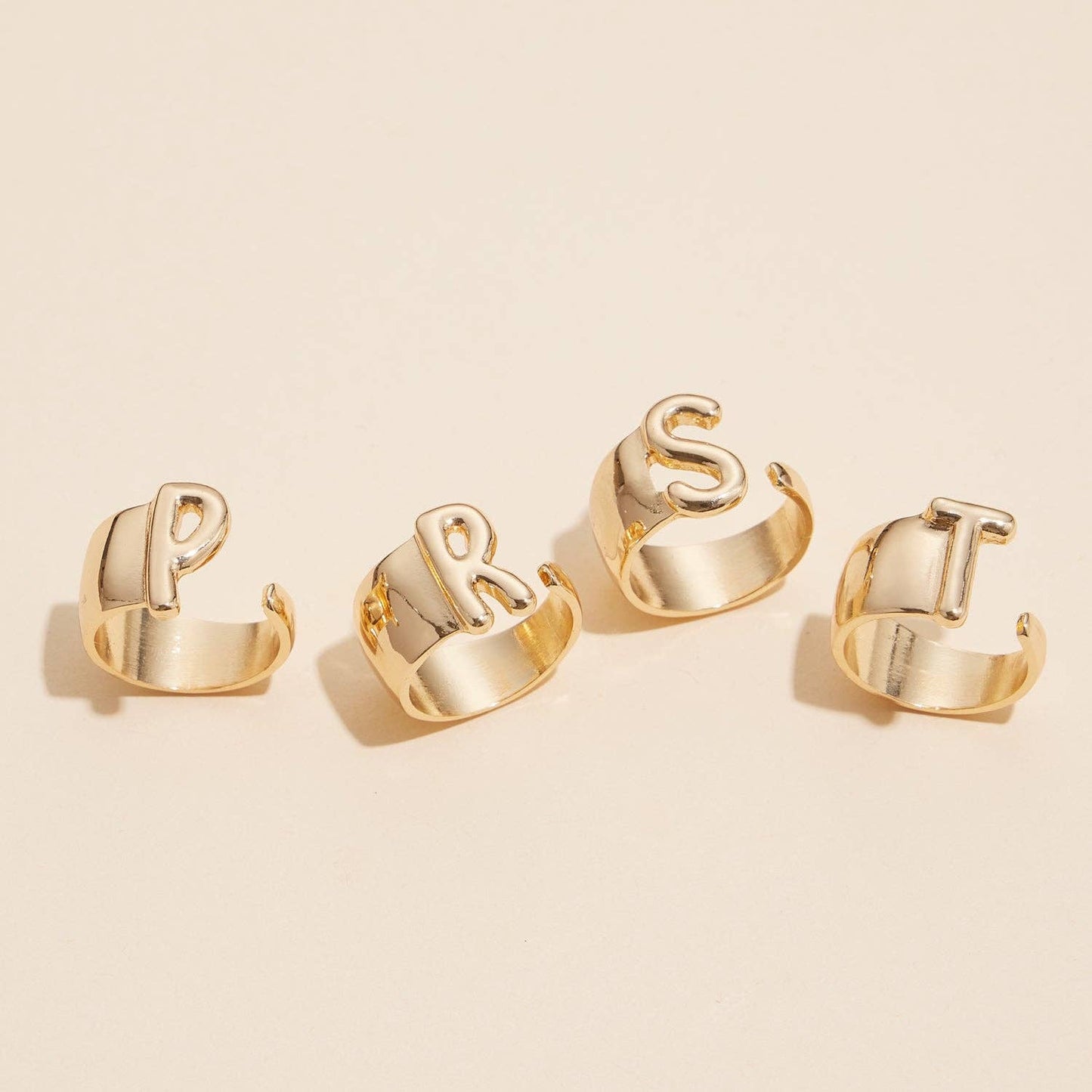 Set of 16 Bubble Design Initial Gold Plated Rings