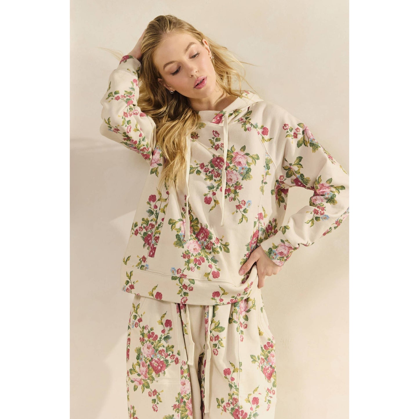 Floral Printed French Terry Hoodie