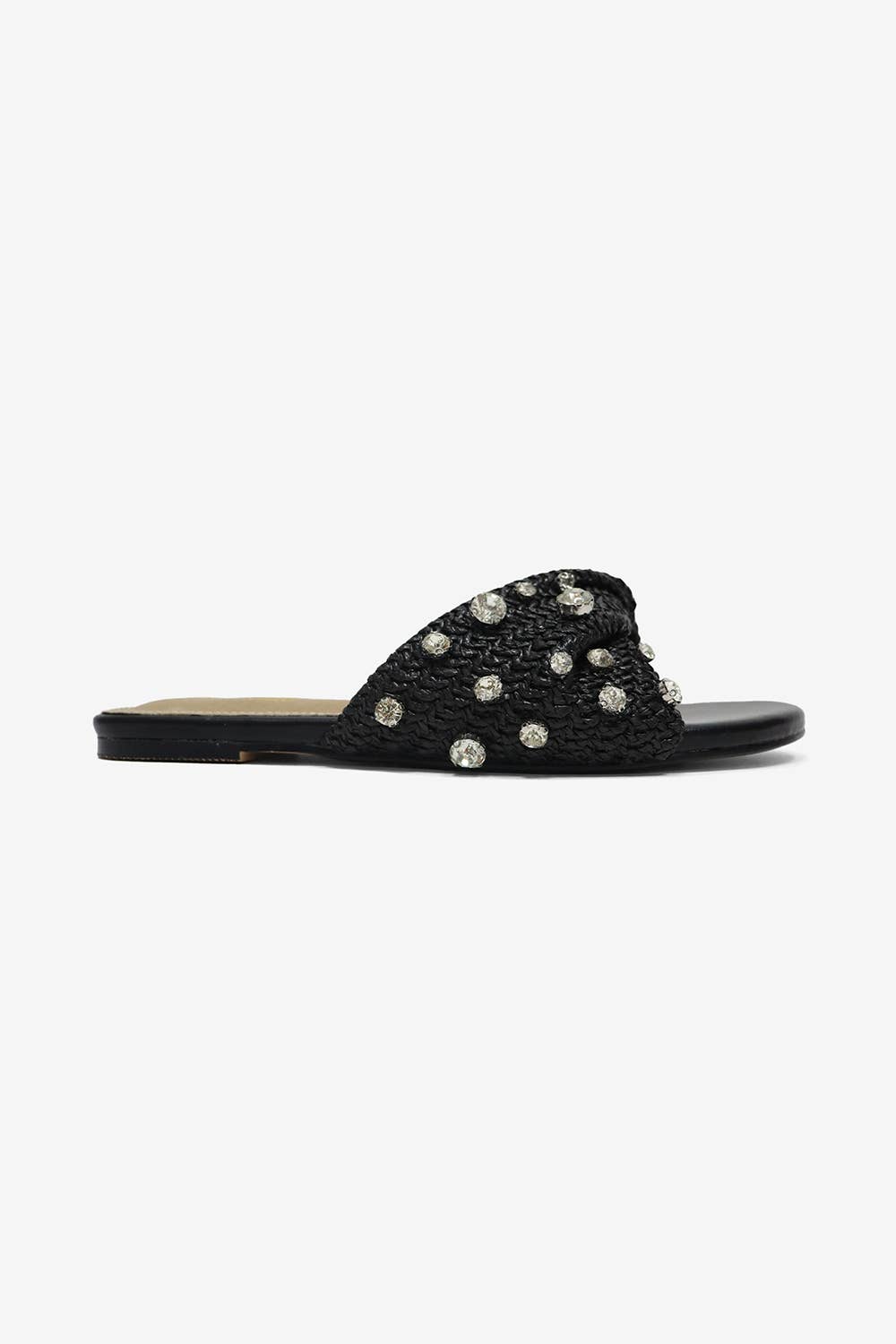 MAYLEEN - Raffia Beaded Slide Sandals, Mediterranean Style