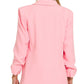 Woven 3/4 Ruched Sleeve Open Front Classic Blazer