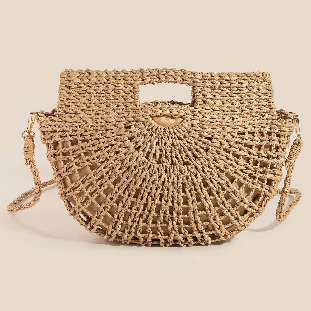 Semi Circle Straw Woven Hand Bag