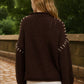 CONTRAST STITCH DETAIL MOCK NECK CHUNKY SWEATER