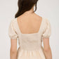 FRONT BOW DETAIL PUFF SLEEVE PEPLUM TOP