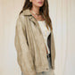 WASHED FAUX LEATHER COLLARED ZIP-UP JACKET