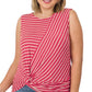 .SI-22403 Plus Striped Knot Front Sleeveless Top