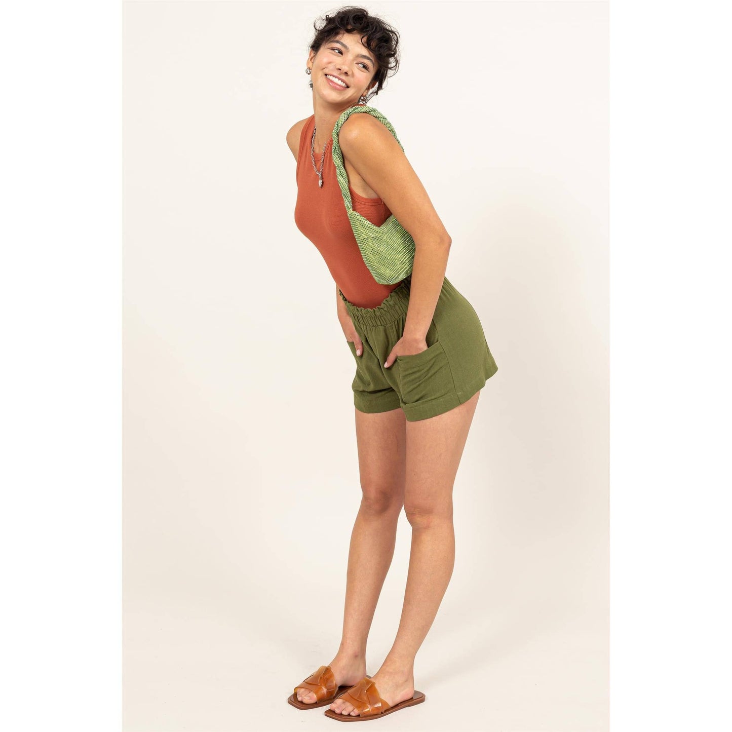 DZ24C377-D-ALL TIME FUN HIGH WAIST LINEN SHORTS