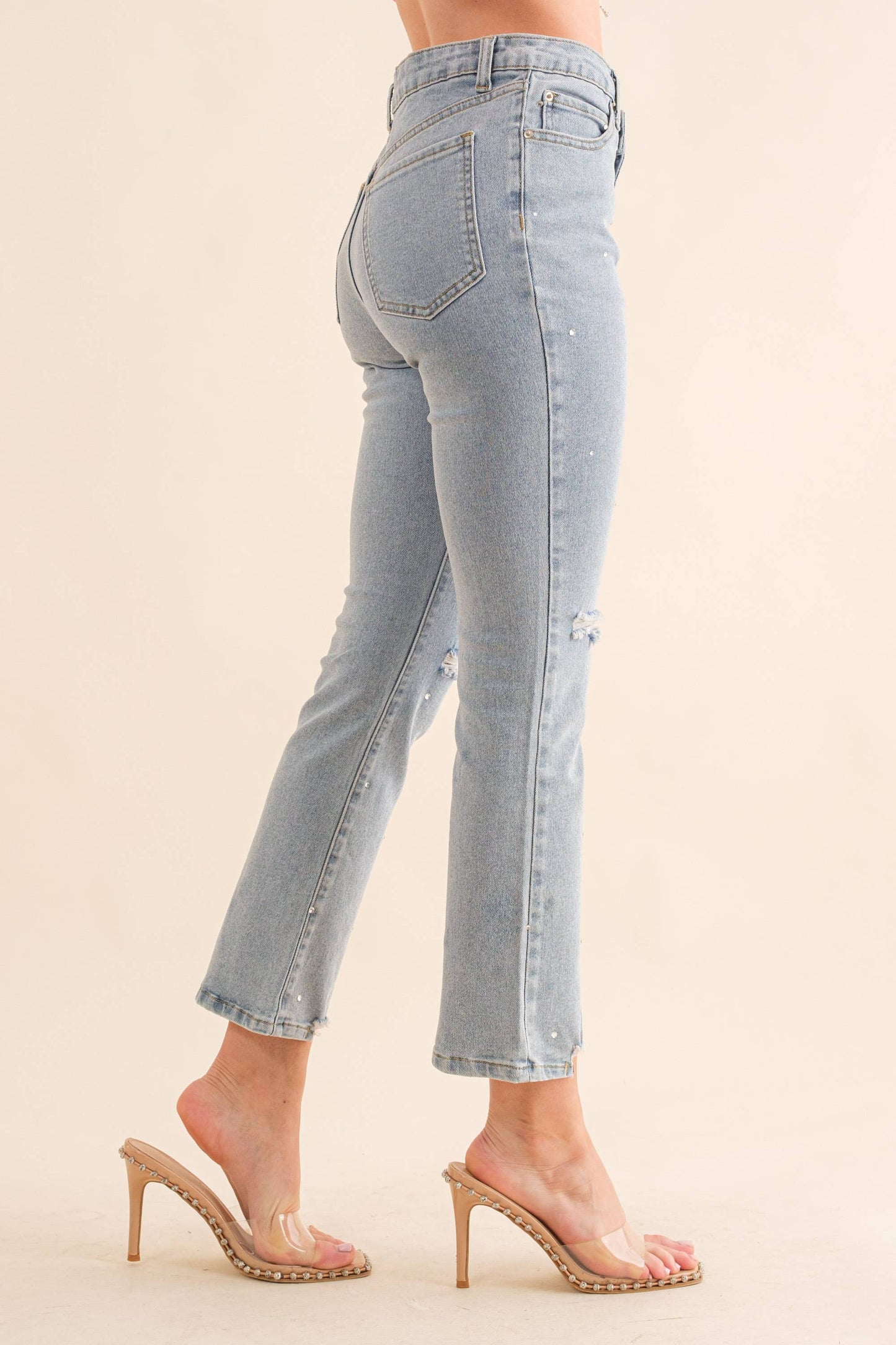 22418P - Studded Rhinestone Denim Jeans