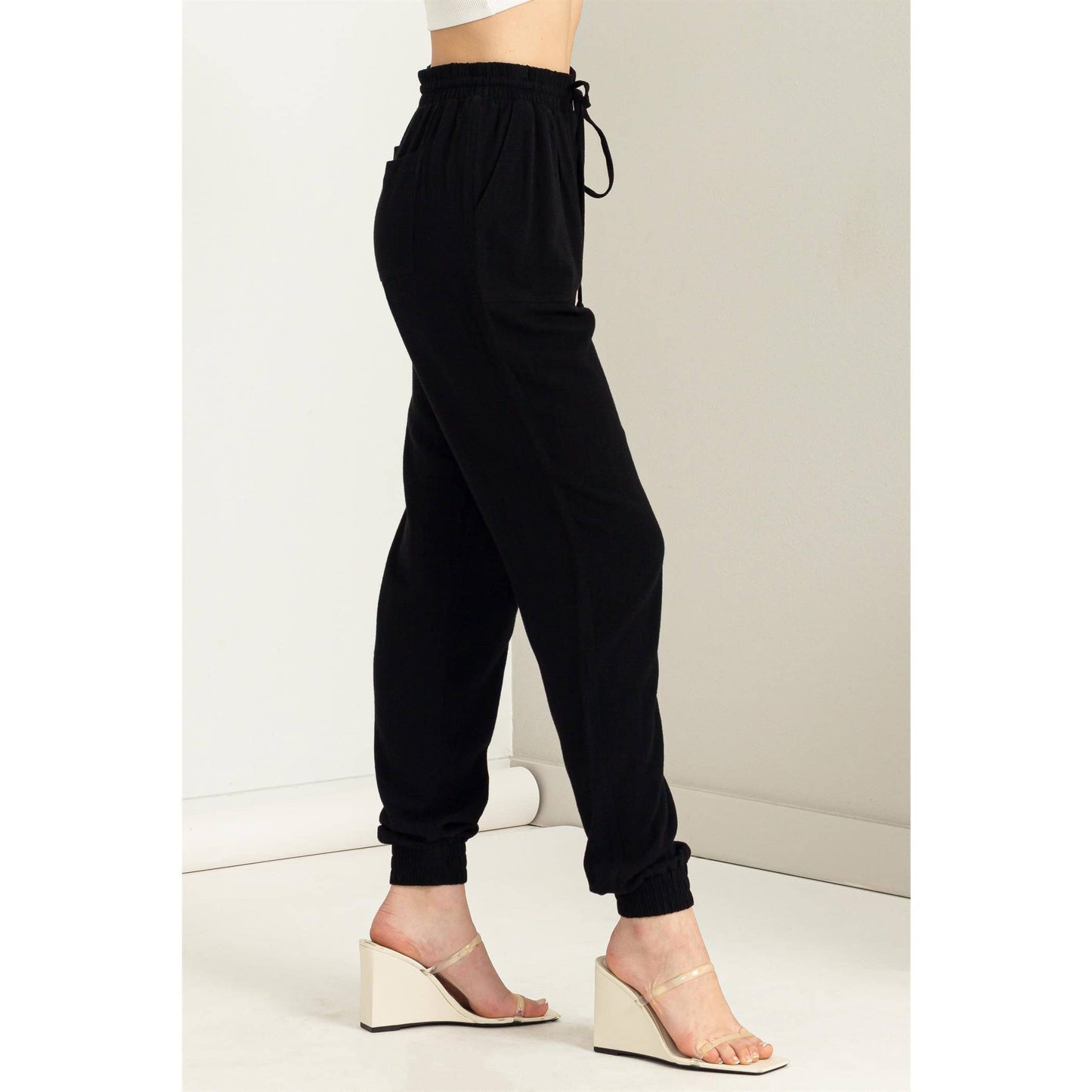 DZ23A546-Linen Drawstring Jogger Pants
