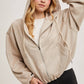 FAUX SUEDE HOODED CROP JACKET WITH ZIPPER