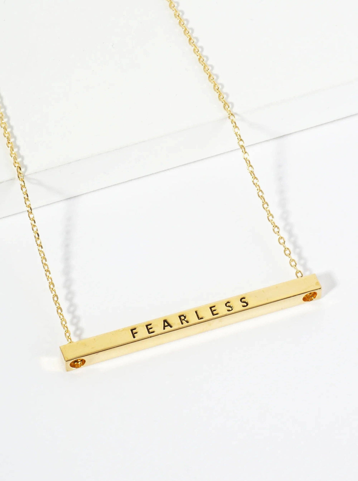 Fearless Engraved 18K Gold Dipped Brass Bar Necklace